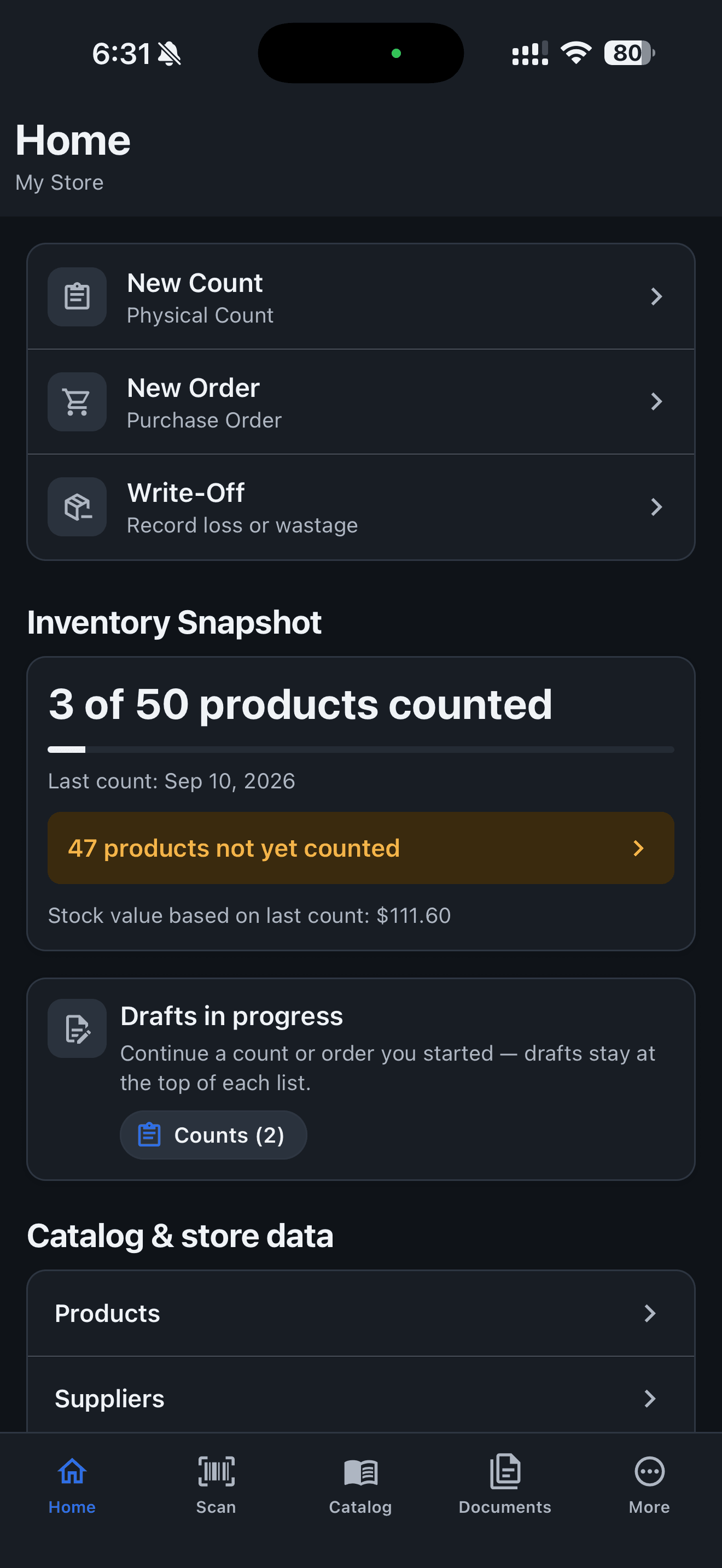 Retail Scan & Stock home dashboard