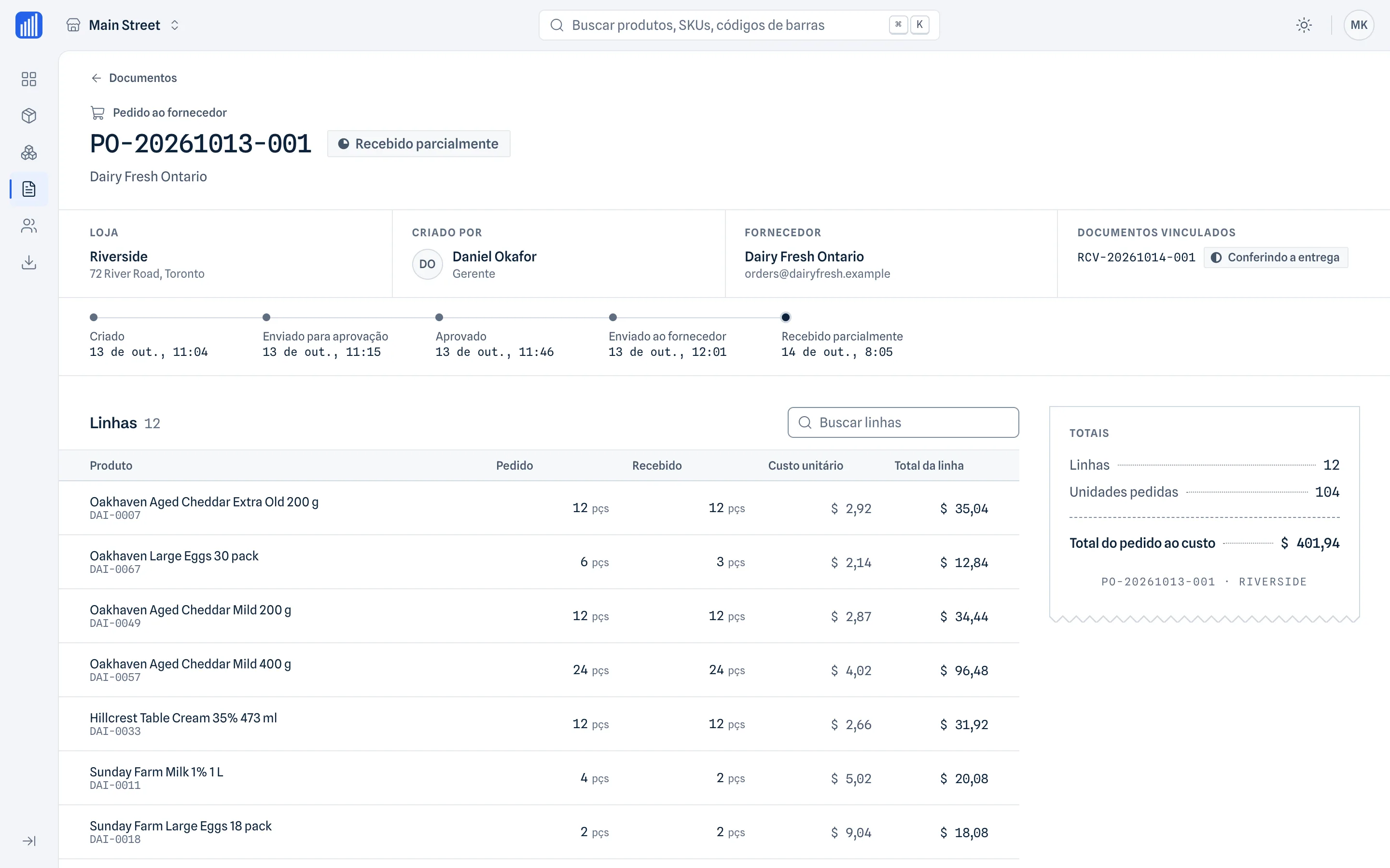 Documentos com os detalhes · Painel web