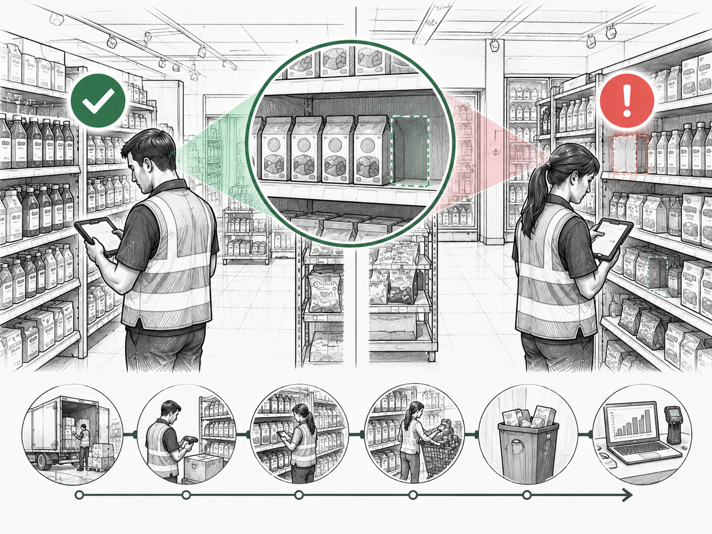 Illustration of a hybrid retail inventory counting workflow