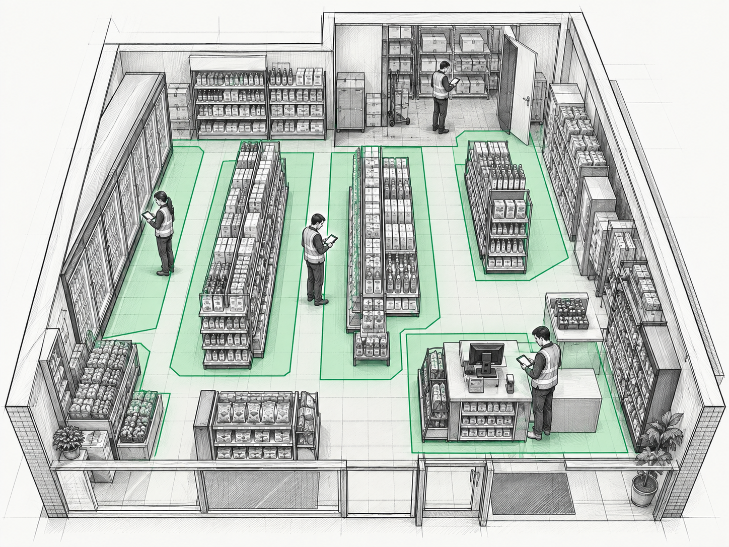 Small retail store divided into practical physical inventory counting zones