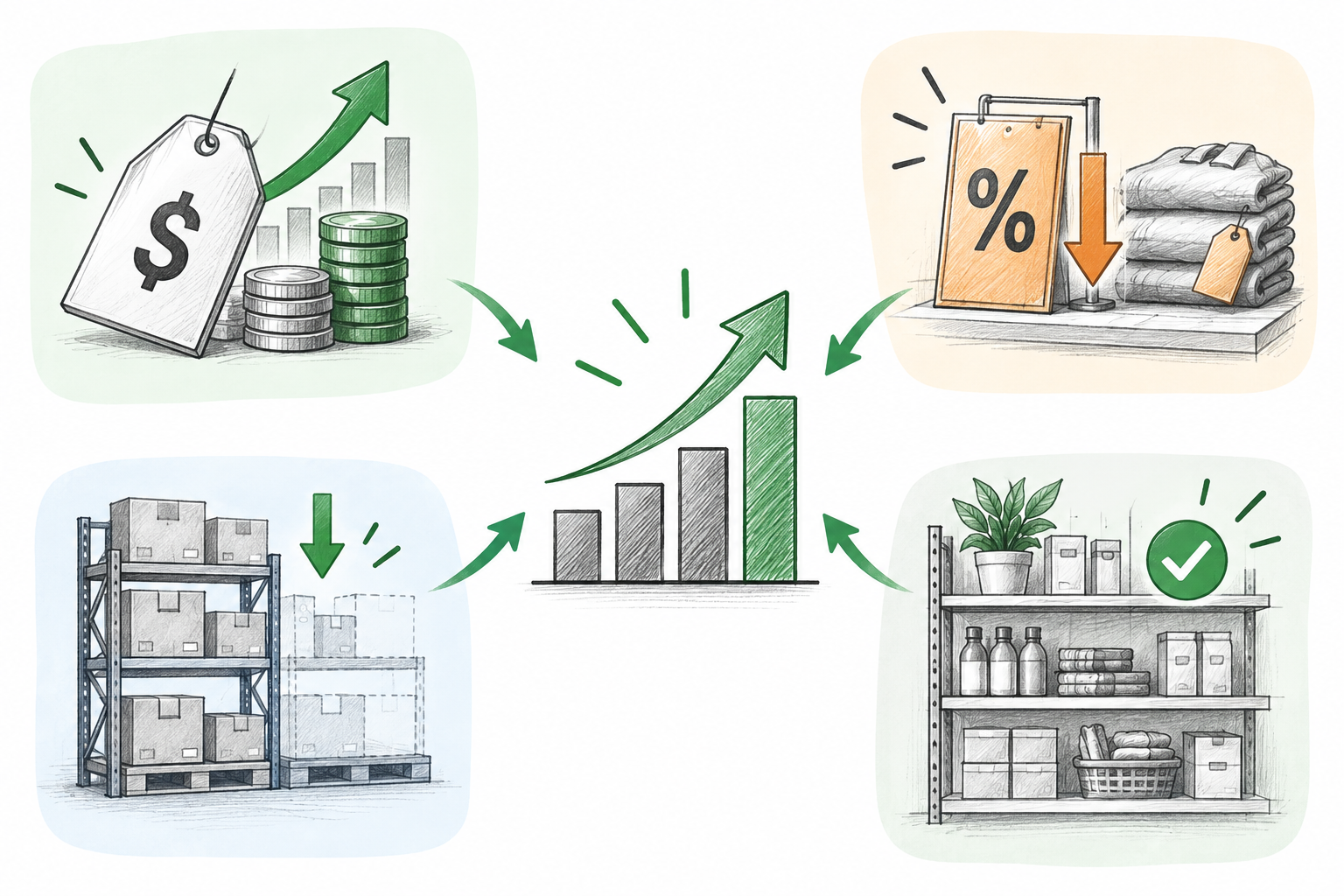 Four ways retailers can improve inventory productivity through margin, markdown control, inventory levels, and assortment