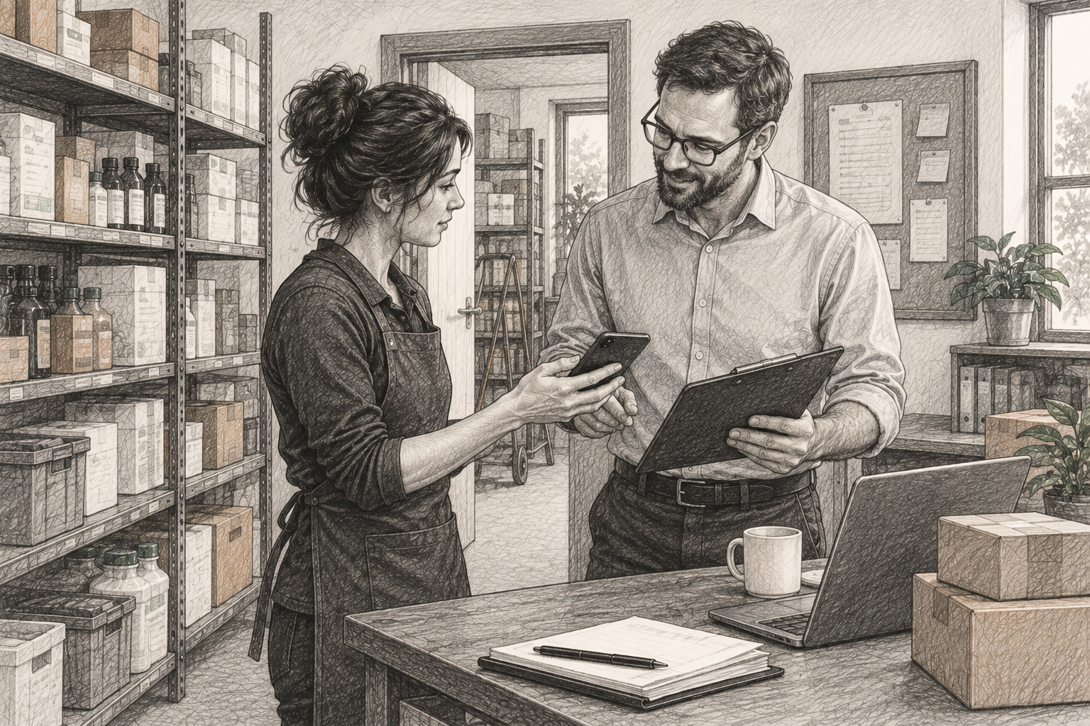 Completed small-business inventory count being reviewed and handed to a manager