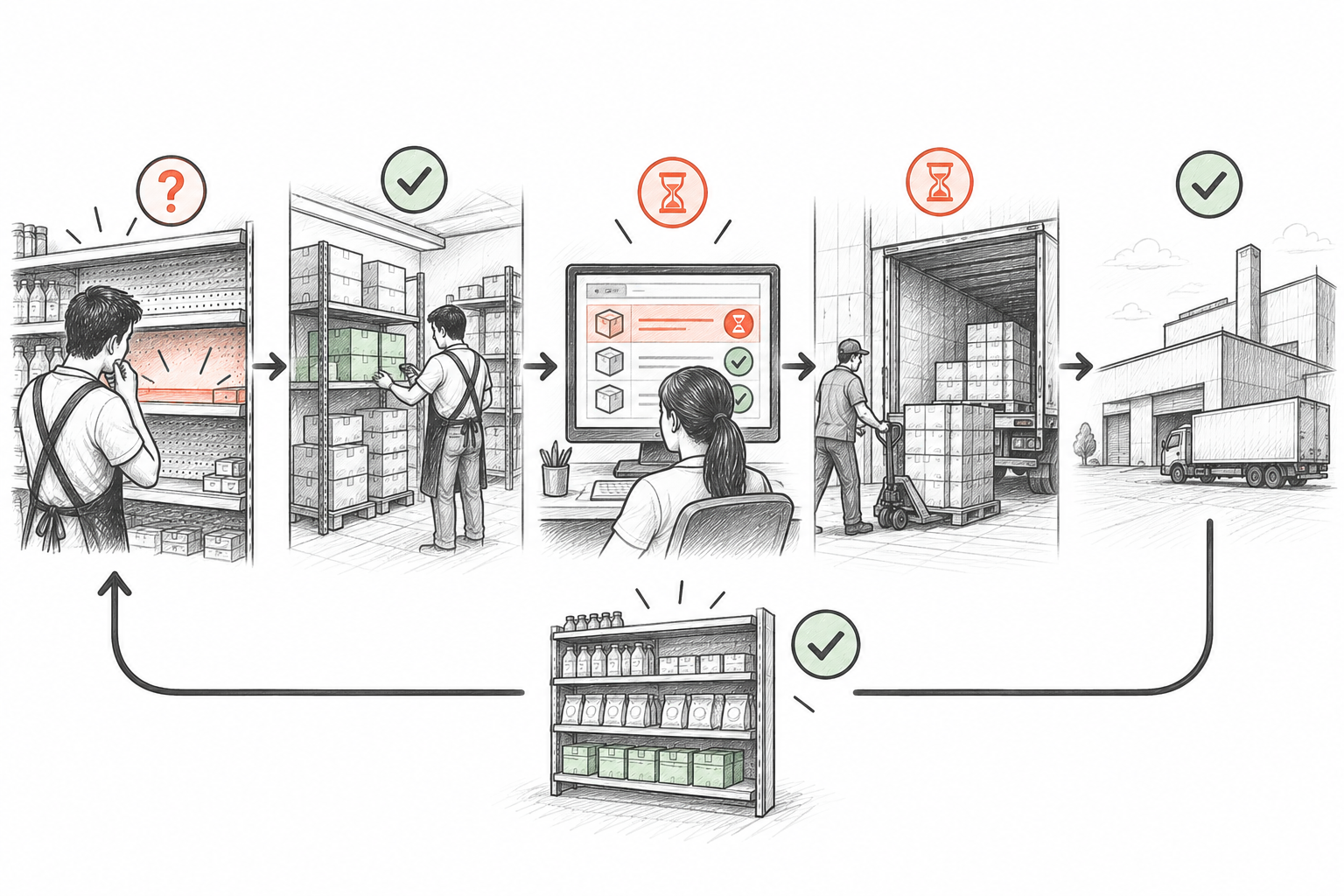Workflow diagram showing the step-by-step investigation of retail stockouts from shelf to supplier
