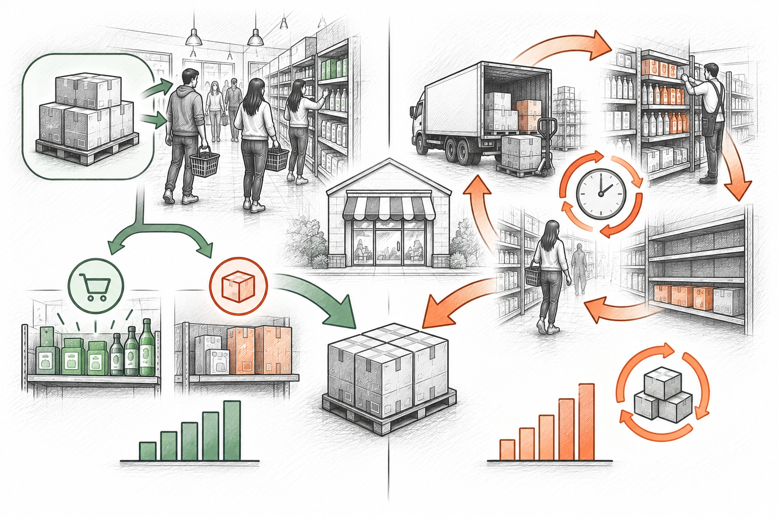 Decision tree flowchart guiding small retailers whether to track sell-through rate or inventory turnover ratio