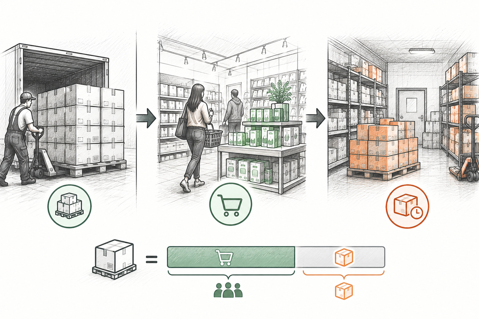 Worked calculation example breakdown of a 65 percent sell-through rate for a retail product cohort